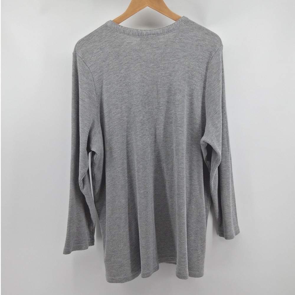 Woman Within Gray Floral Embroidered Thermal Knit Henley Tee Plus Sz 2X Cozy - Picture 9 of 11